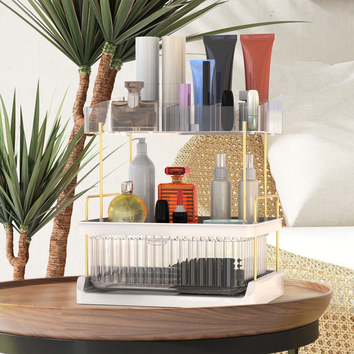 3 Tier Makeup Organizer for Vanity Large Capacity Skincare Shelf Bathroom Countertop Organizer with Drawer for Lipsticks Lotion Toner Perfumer Masks