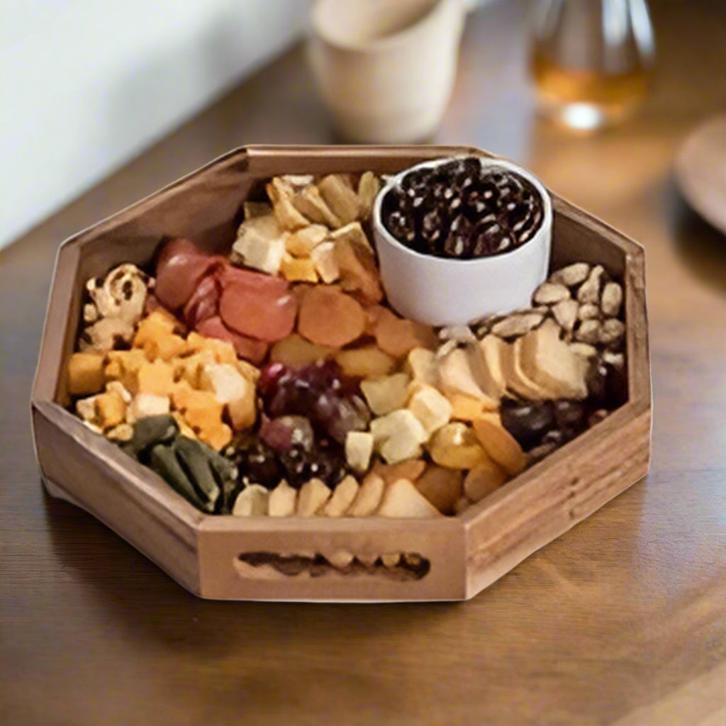 Acacia Wood Octagon Serving Tray –  Rustic Wooden Tray for Coffee Table, Kitchen or Home Decor