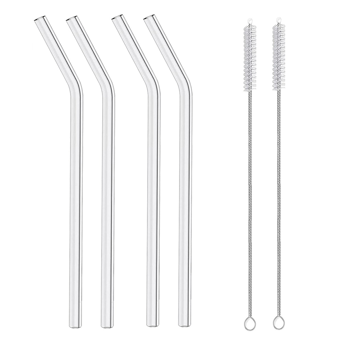 Set of 4 Ribbed Glass Sippers - 18oz. with Bamboo Lid