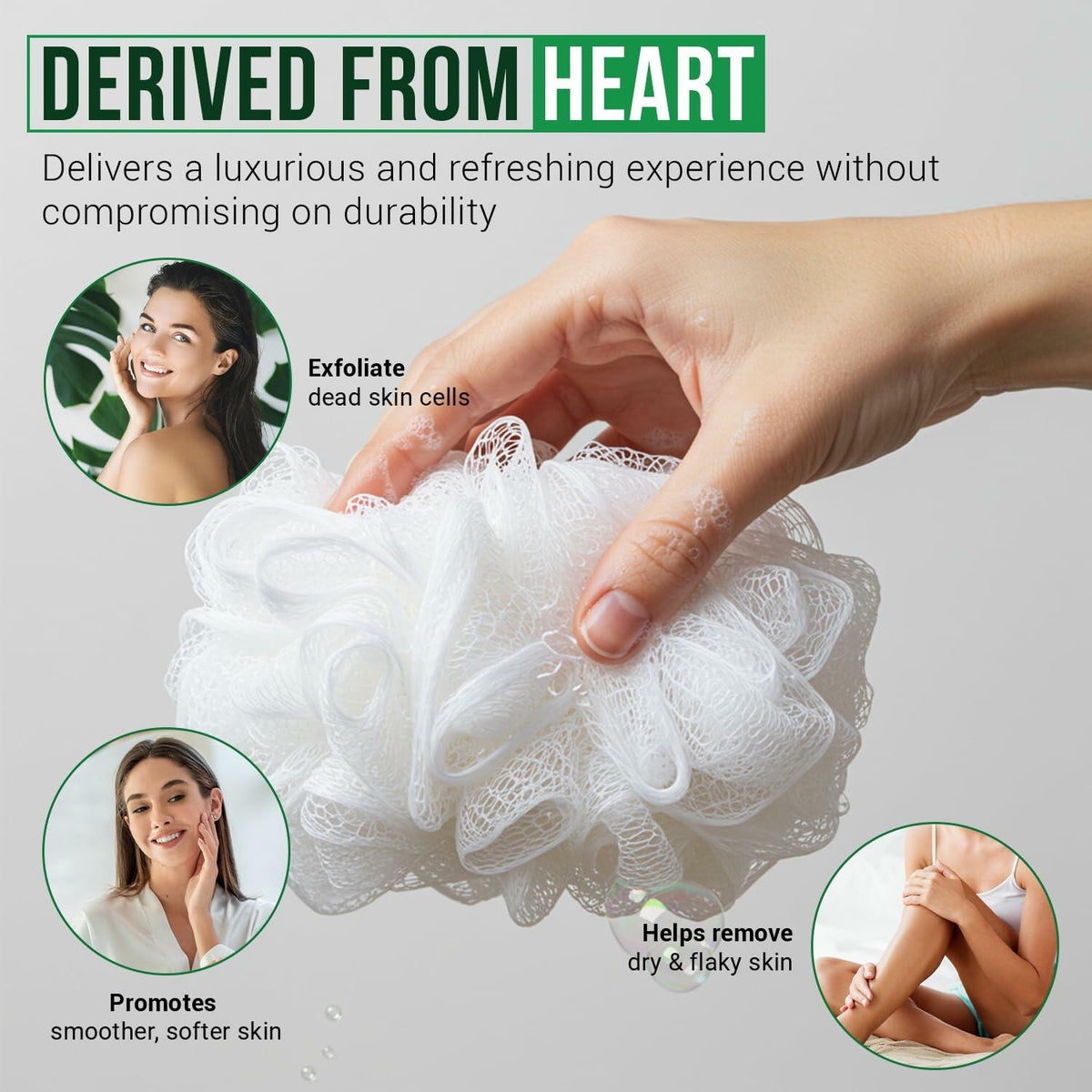 Rail 70g Loofah Sponge Exfoliating Bath Body Scrubber Mesh Pouf White