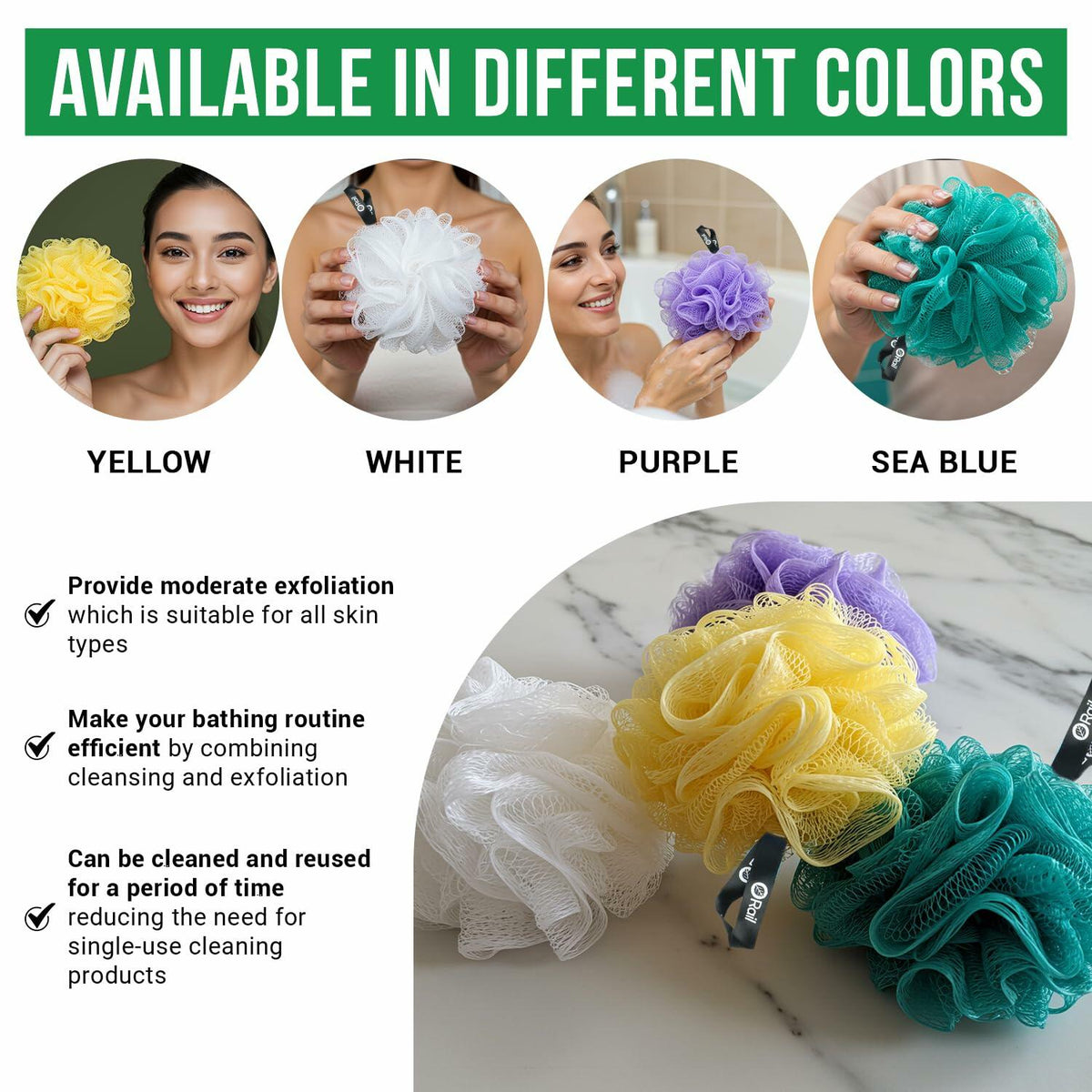 Rail 70g Loofah Sponge Exfoliating Bath Body Scrubber Mesh Pouf White
